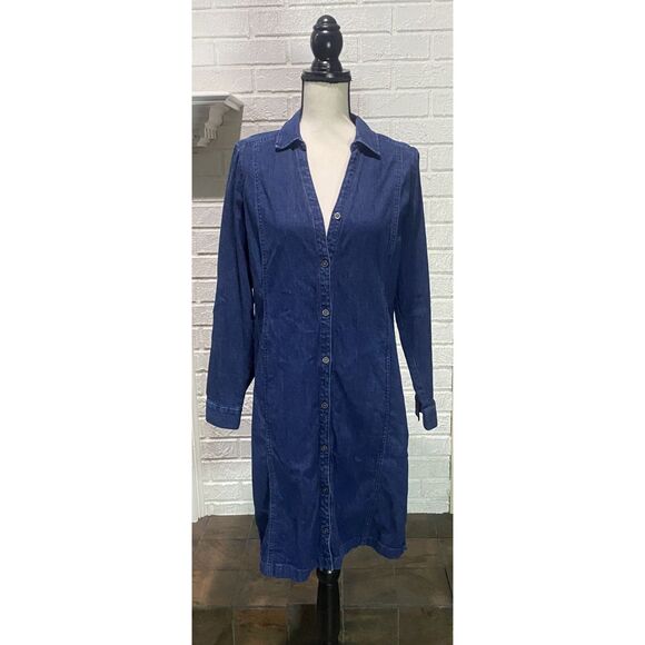 J Jill Stretch Denim Dress Roll Tab Sleeve Size Small - Picture 4 of 4